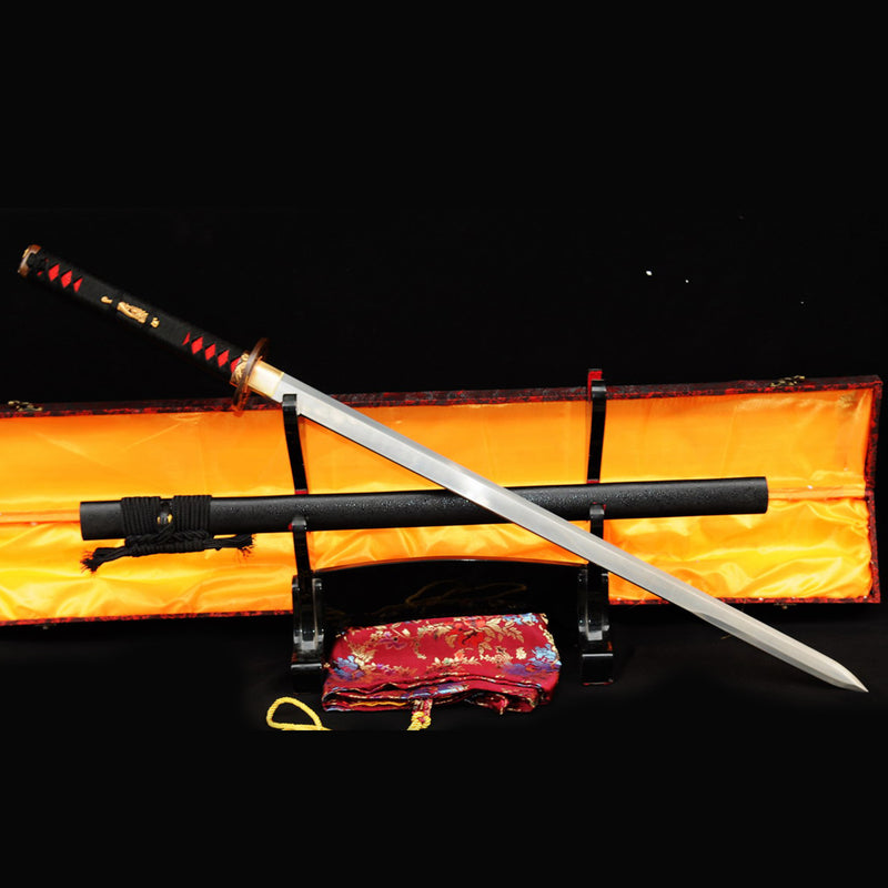 Handgeschmiedete japanische Ninja Chokuto gerade Klinge Ninjato Honsanmai 1095 Stahl + gefalteter Stahl Kupfer Tsuba - COOLKATANA 