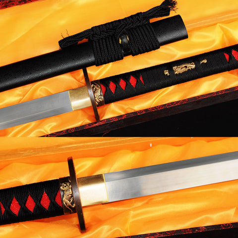 Hand Forged Japanese Ninja Chokuto Straight Blade Ninjato Honsanmai 1095 Steel+Folded Steel Copper Tsuba-COOLKATANA-SL-333-U