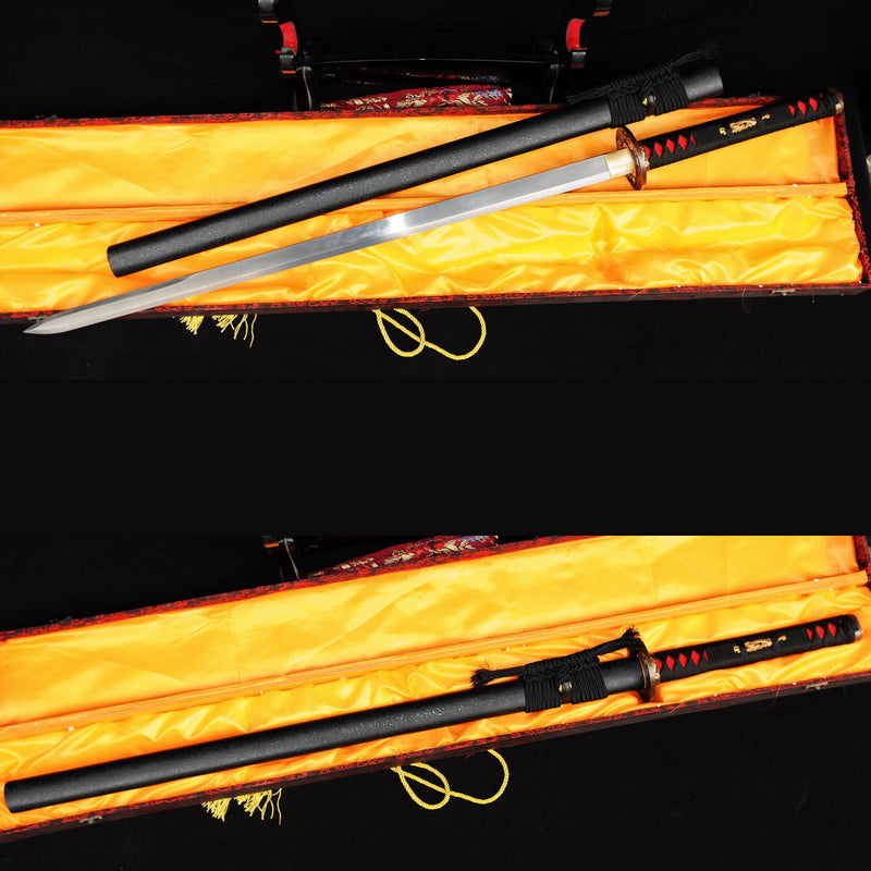 Handgeschmiedete japanische Ninja Chokuto gerade Klinge Ninjato Honsanmai 1095 Stahl + gefalteter Stahl Kupfer Tsuba - COOLKATANA 