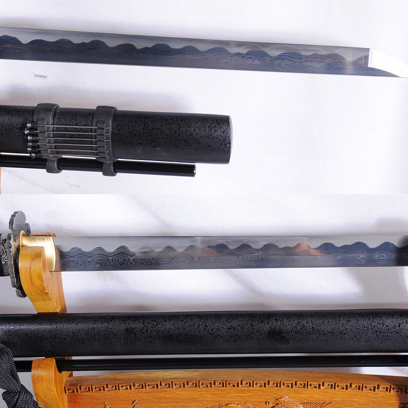Handgeschmiedetes japanisches Ninja-Schwert aus Chokuto-Damaststahl mit Blasnadeln - COOLKATANA 