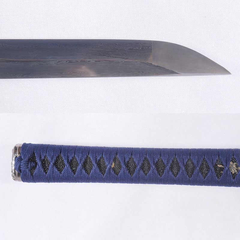 Hand Forged Japanese Ninja Sword Damascus Folded Steel Straight Blade  