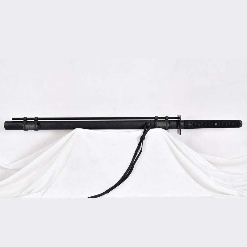 Handgeschmiedetes japanisches Ninja-Schwert Gefalteter Stahl Schwarze Klinge Eisen Quadratische Tsuba-Blasnadeln - COOLKATANA 