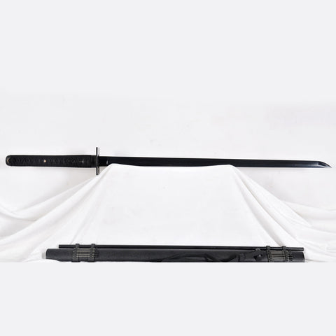 Hand Forged Japanese Ninja Sword Folded Steel Black Blade Iron Square Tsuba Blowing Needles-COOLKATANA-SL-1201-U