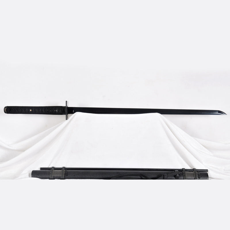 Handgeschmiedetes japanisches Ninja-Schwert Gefalteter Stahl Schwarze Klinge Eisen Quadratische Tsuba-Blasnadeln - COOLKATANA 