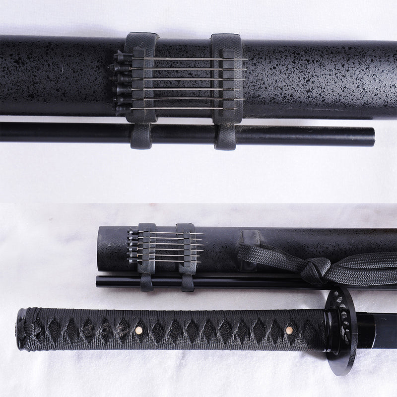 Handgeschmiedetes japanisches Ninja-Schwert, gefaltete schwarze Chokuto-Stahlklinge mit blasenden Nadeln - COOLKATANA 