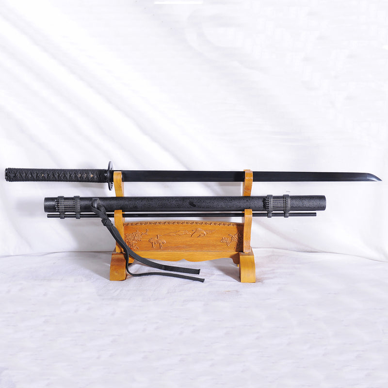 Handgeschmiedetes japanisches Ninja-Schwert, gefaltete schwarze Chokuto-Stahlklinge mit blasenden Nadeln - COOLKATANA 