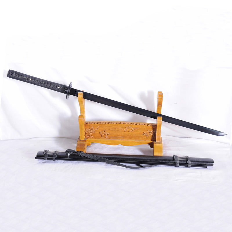 Handgeschmiedetes japanisches Ninja-Schwert, gefaltete schwarze Chokuto-Stahlklinge mit blasenden Nadeln - COOLKATANA 