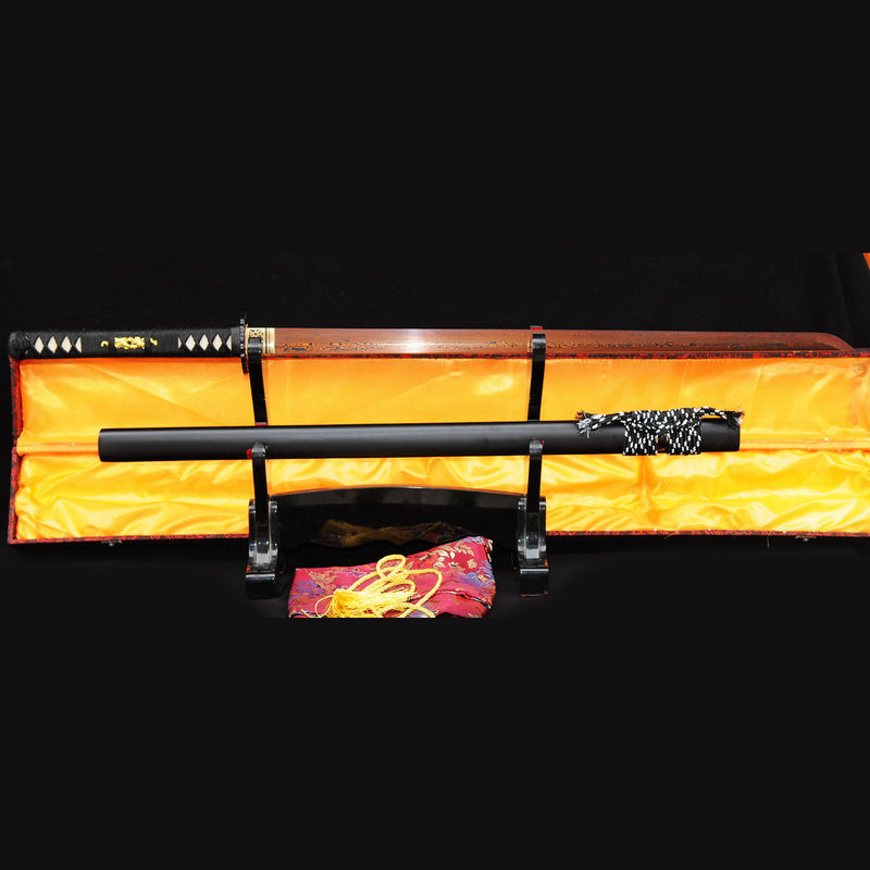 Hand Forged Japanese Ninja Sword Folded Steel Reddish Black Blade Iron 