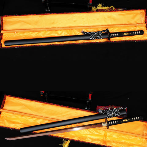 Hand Forged Japanese Ninja Sword Folded Steel Reddish Black Blade Iron Crane Tsuba-COOLKATANA-SL-334-U