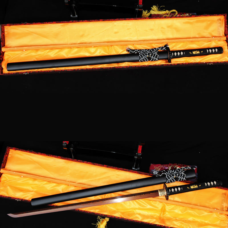 Hand Forged Japanese Ninja Sword Folded Steel Reddish Black Blade Iron 