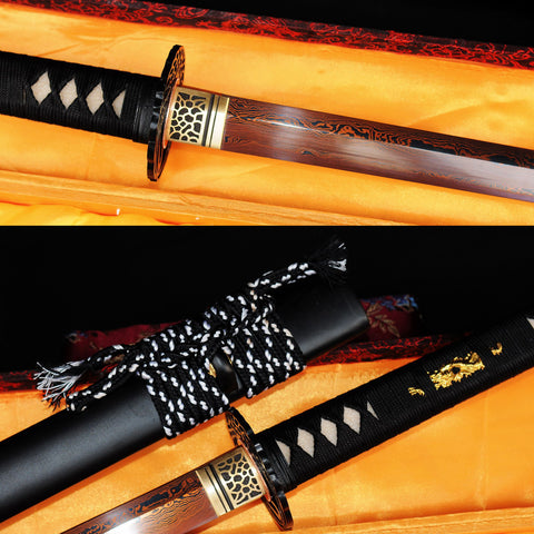Hand Forged Japanese Ninja Sword Folded Steel Reddish Black Blade Iron Crane Tsuba-COOLKATANA-SL-334-U