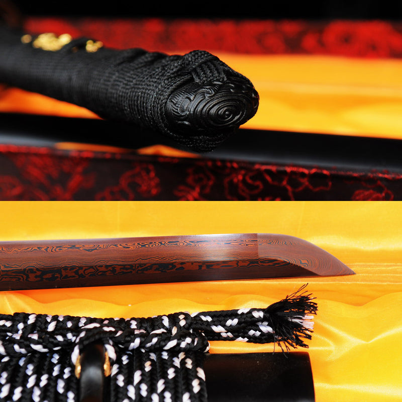 Hand Forged Japanese Ninja Sword Folded Steel Reddish Black Blade Iron 