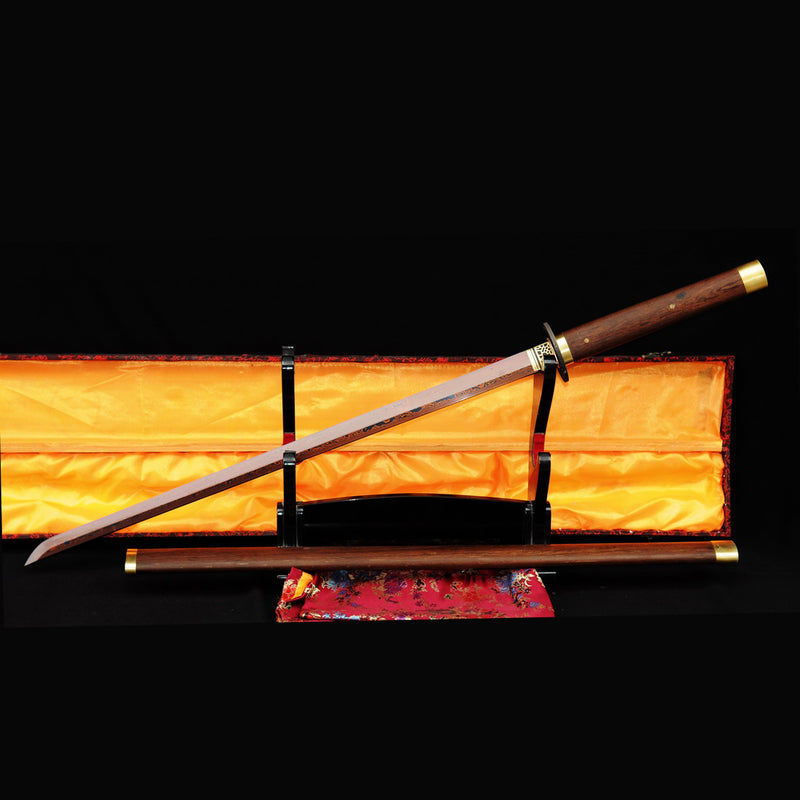 Hand Forged Japanese Ninja Sword Folded Steel Reddish Black Blade Rose 
