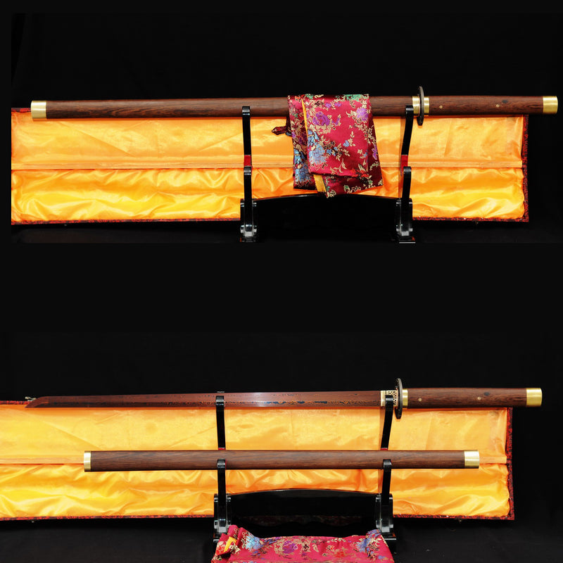 Hand Forged Japanese Ninja Sword Folded Steel Reddish Black Blade Rose 