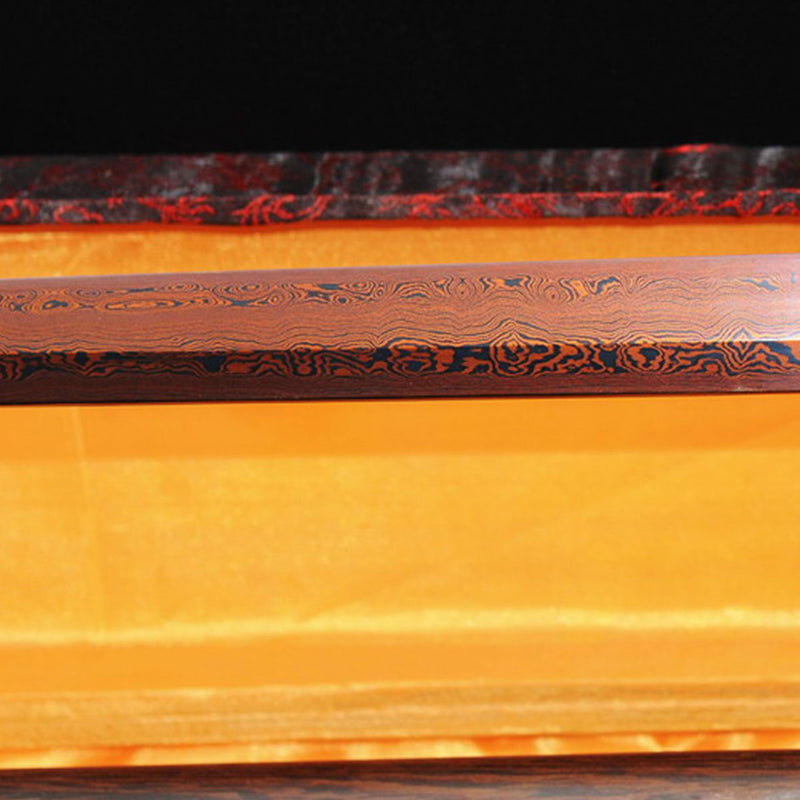 Hand Forged Japanese Ninja Sword Folded Steel Reddish Black Blade Rose 