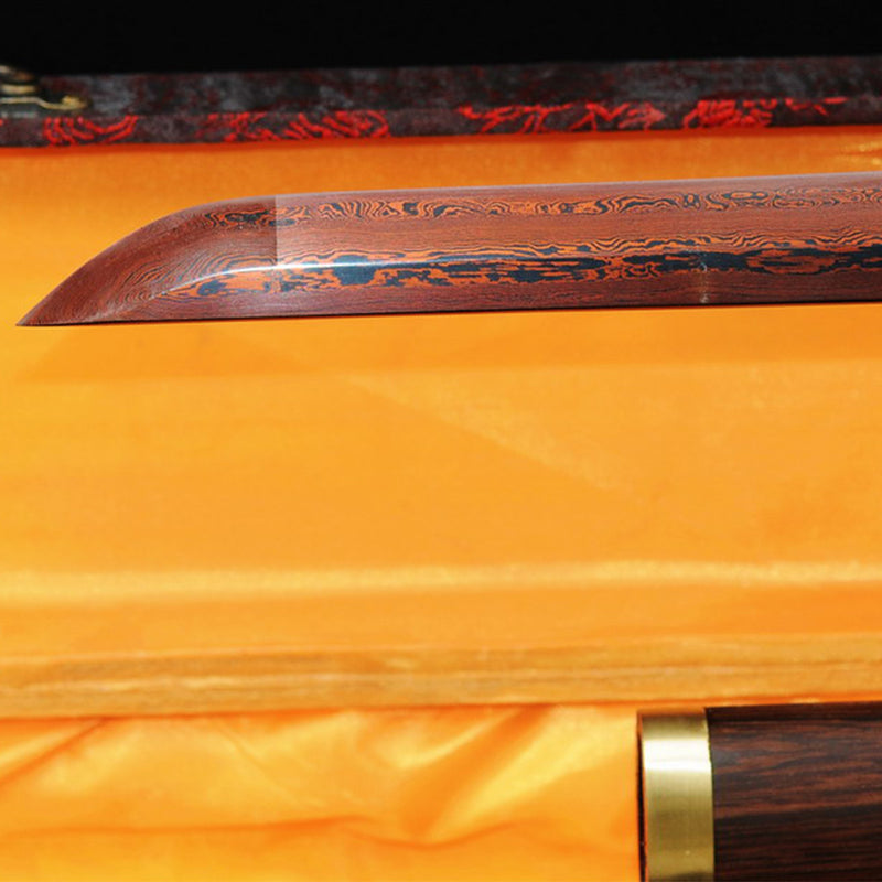 Hand Forged Japanese Ninja Sword Folded Steel Reddish Black Blade Rose 