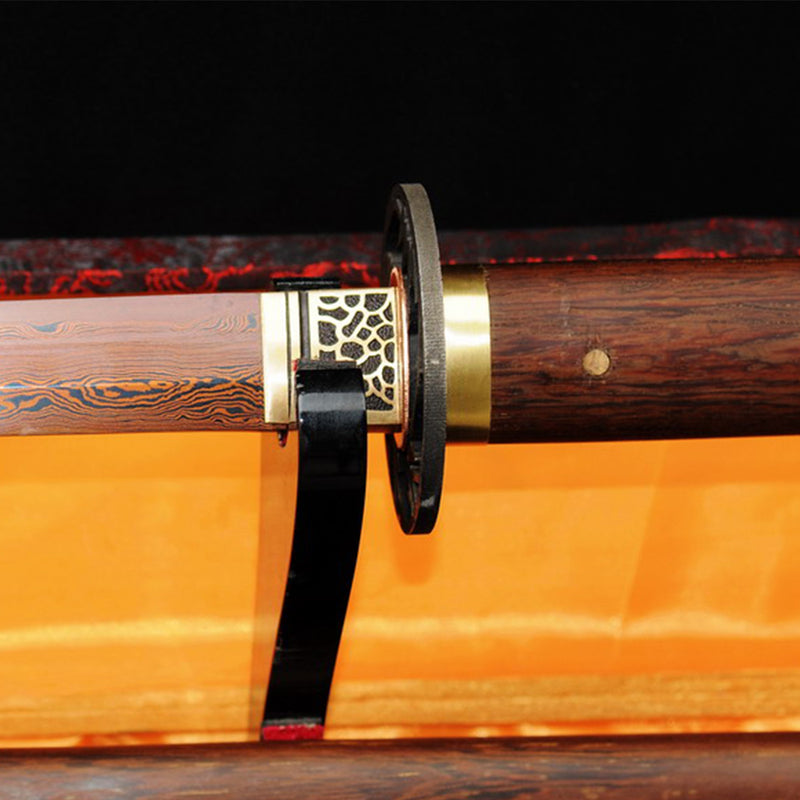 Hand Forged Japanese Ninja Sword Folded Steel Reddish Black Blade Rose 
