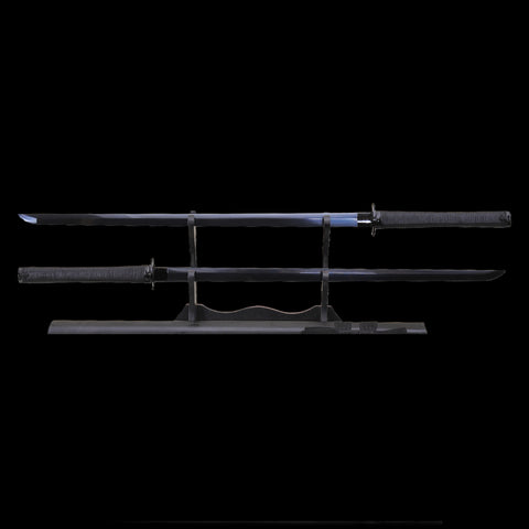Hand Forged Japanese Ninja Sword Set Gemini Twin Ninjato Folde Steel Iron Tsuba Straight Blade Black-COOLKATANA-SL-900-U