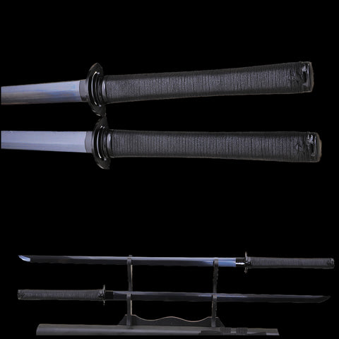 Hand Forged Japanese Ninja Sword Set Gemini Twin Ninjato Folde Steel Iron Tsuba Straight Blade Black-COOLKATANA-SL-900-U