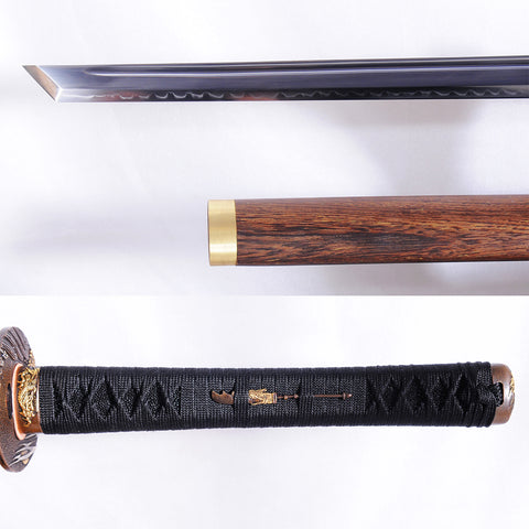 Hand Forged Japanese Ninja Sword Straight Blade 1095 Carbon Steel Clay Tempered KIRIHA-ZUKURI Shape-COOLKATANA-SL-869-U