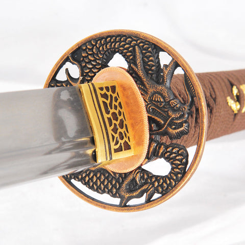 Hand Forged Japanese Ninja Sword Straight Blade Chokuto Folded Steel Dragon Tsuba Battle Ready-COOLKATANA-SL-1240-U