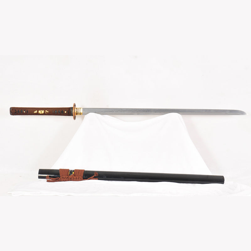 Handgeschmiedetes japanisches Ninja-Schwert mit gerader Klinge Chokuto Folded Steel Dragon Tsuba Battle Ready - COOLKATANA 