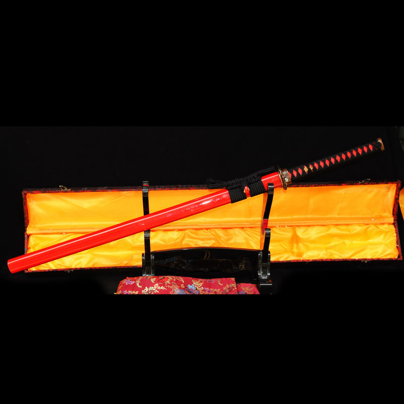 Handgeschmiedetes japanisches Ninja-Schwert Gerade Klinge Ninjato Clay Tempered Sanmain 1095 Carbon Steel + Folded Steel - COOLKATANA 