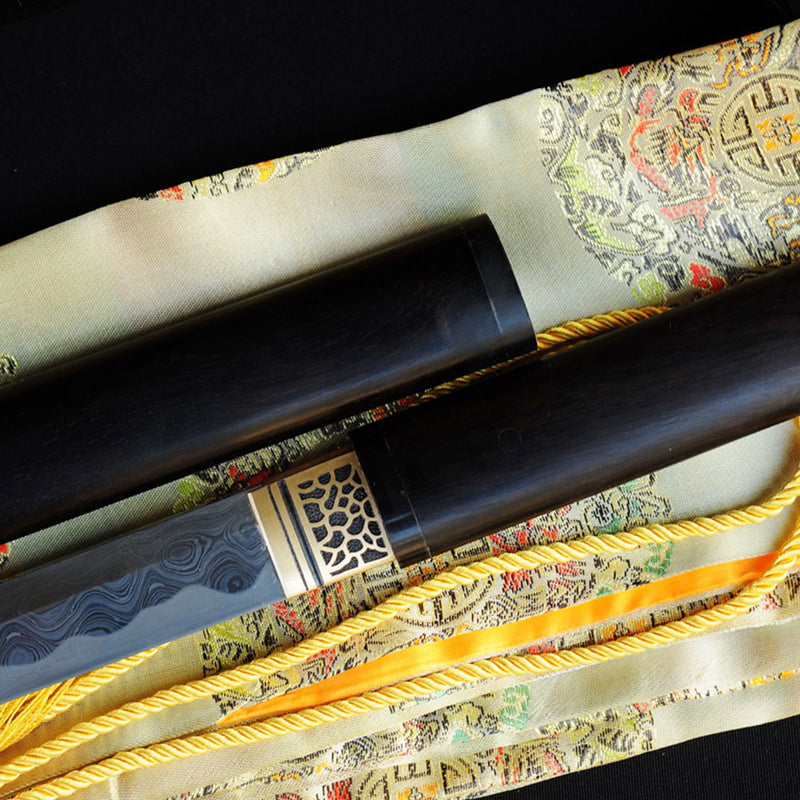 Handgeschmiedetes japanisches Ninjato Katana Schwert Gerade Klinge Shirasaya Chokuto Ebenholz Saya Kombiniertes Material - COOLKATANA 