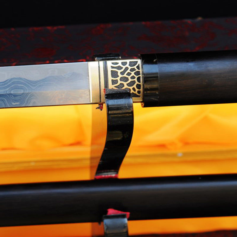 Handgeschmiedetes japanisches Ninjato Katana Schwert Gerade Klinge Shirasaya Chokuto Ebenholz Saya Kombiniertes Material - COOLKATANA 