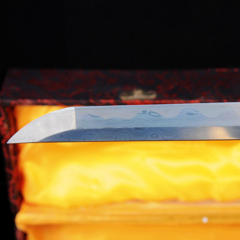 Handgeschmiedetes japanisches Ninjato Katana Schwert Gerade Klinge Shirasaya Chokuto Ebenholz Saya Kombiniertes Material - COOLKATANA 