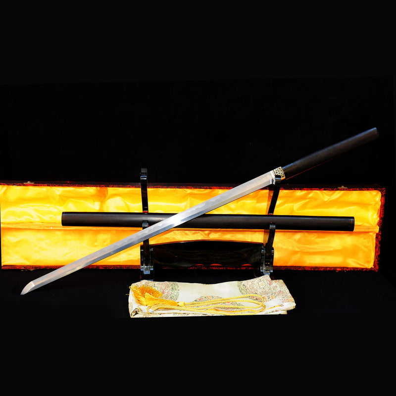 Handgeschmiedetes japanisches Ninjato Katana Schwert Gerade Klinge Shirasaya Chokuto Ebenholz Saya Kombiniertes Material - COOLKATANA 
