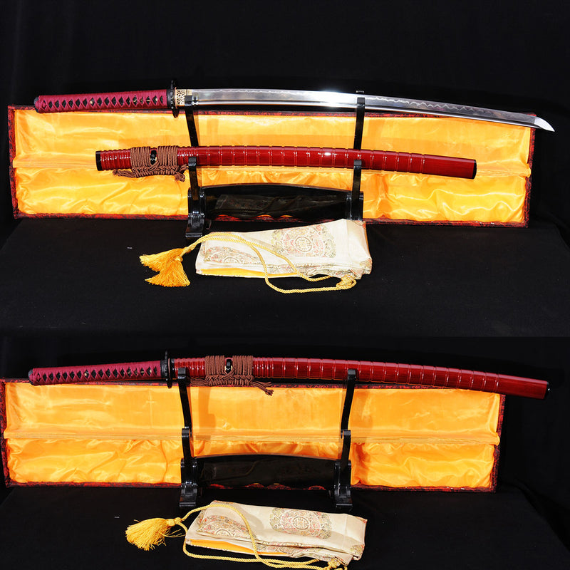Handgeschmiedetes japanisches Samurai-Katana-Schwert 1095 Kohlenstoffstahl Tongehärteter Kranich Tsuba Sharp - COOLKATANA 