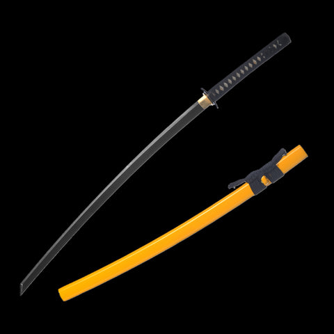 Hand Forged Japanese Samurai Katana Sword 1095 Carbon Steel Clay Tempered Kiriha-Zukuri Black Blade-COOLKATANA-SL-1302-U