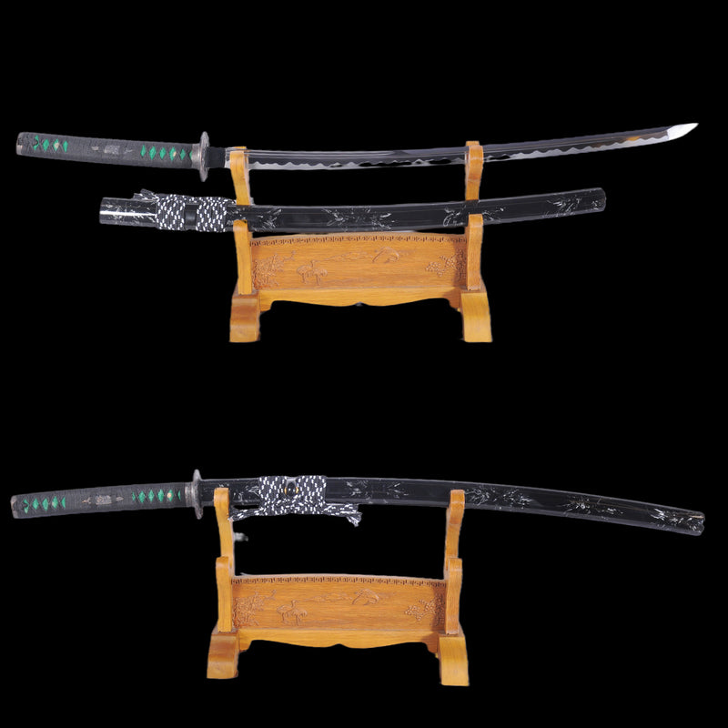 Handgeschmiedetes japanisches Samurai-Katana-Schwert 1095 Kohlenstoffstahl Unokubi-Zukuri-Klinge Handschleifmittel Hamon - COOLKATANA 