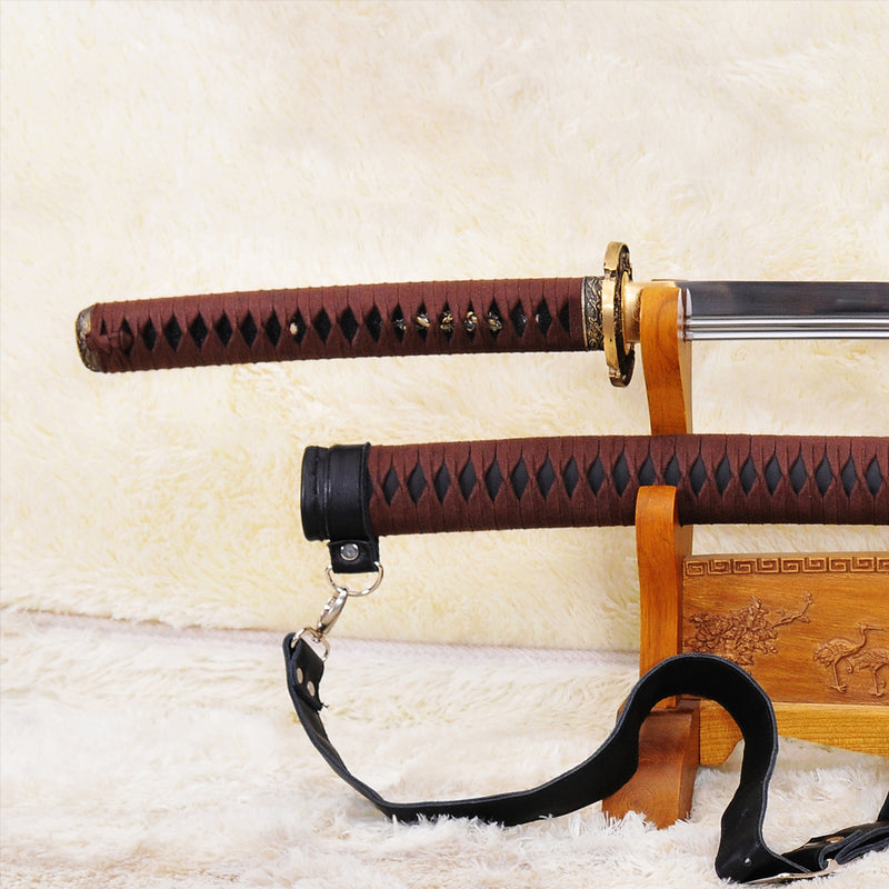 Handgeschmiedetes japanisches Samurai-Katana-Schwert 1095 Kohlenstoffstahl Unokubi-Zukuri-Klinge Leder Saya mit Riemen - COOLKATANA 