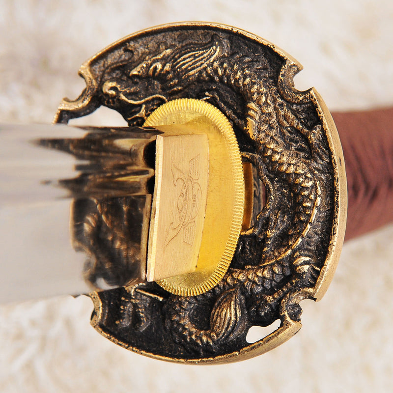 Handgeschmiedetes japanisches Samurai-Katana-Schwert 1095 Kohlenstoffstahl Unokubi-Zukuri-Klinge Leder Saya mit Riemen - COOLKATANA 