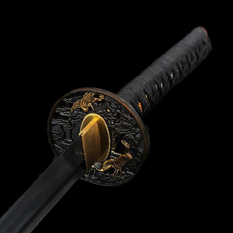Handgeschmiedetes japanisches Samurai-Katana-Schwert 1095 Gefalteter Stahl Clay Tempered Hand-Drawn Crane Saya - COOLKATANA 