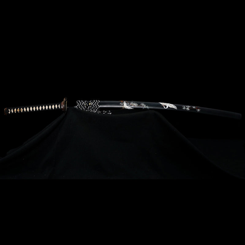 Handgeschmiedetes japanisches Samurai-Katana-Schwert 1095 Gefalteter Stahl Clay Tempered Hand-Drawn Crane Saya - COOLKATANA 