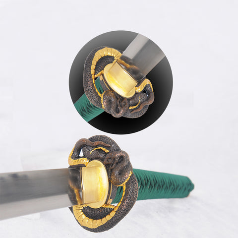 Hand Forged Japanese Samurai Katana Sword 1095 Folded Steel Clay Tempered Suguha Hamon Snake Tsuba Full Tang-COOLKATANA-SL-1258-U