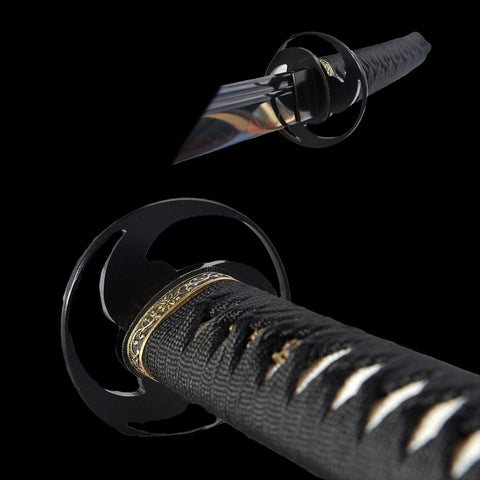 Hand Forged Japanese Samurai Katana Sword 1095 High Carbon Steel Black Blade Clay Tempered Unokubi-Zukuri-COOLKATANA-SL-1166-U