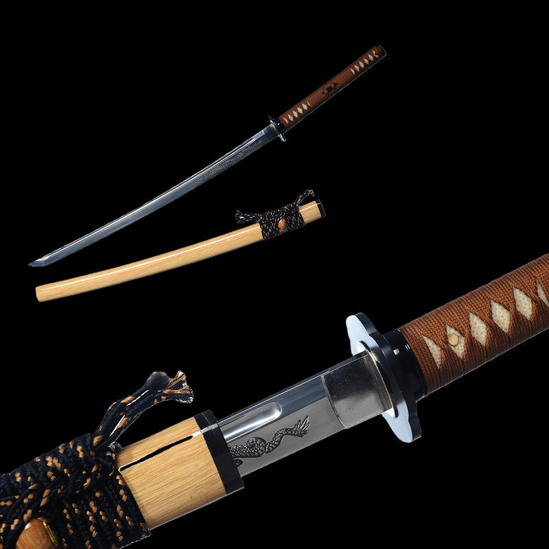 Handgeschmiedetes japanisches Samurai-Katana-Schwert Klinge aus 1095 Hartstahl mit handgraviertem Drachen - COOLKATANA 