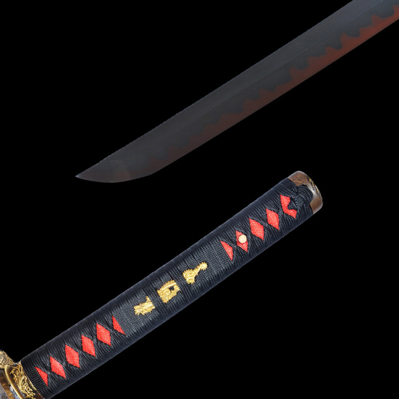 Handgeschmiedetes japanisches Samurai-Katana-Schwert 1095 High Carbon Steel Clay Tempered Black Blade Functional - COOLKATANA 