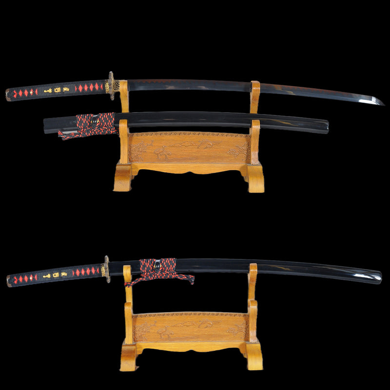Handgeschmiedetes japanisches Samurai-Katana-Schwert 1095 High Carbon Steel Clay Tempered Black Blade Functional - COOLKATANA 