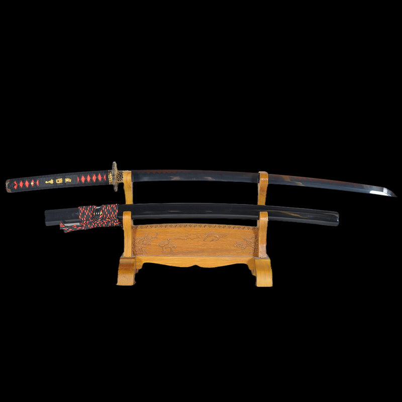 Handgeschmiedetes japanisches Samurai-Katana-Schwert 1095 High Carbon Steel Clay Tempered Black Blade Functional - COOLKATANA 