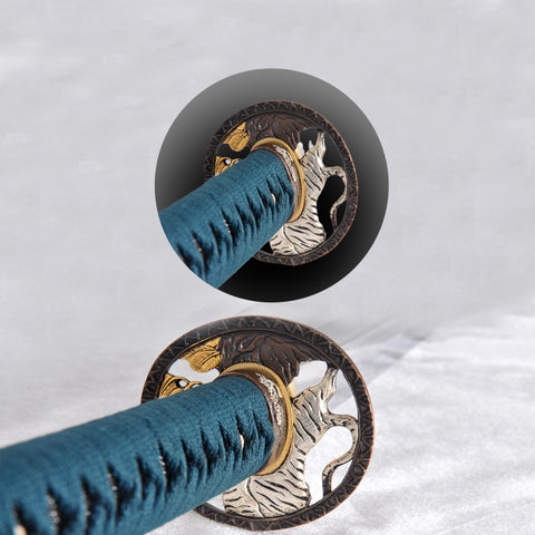 Hand Forged Japanese Samurai Katana Sword 1095 High Carbon Steel Clay Tempered Mirrorlike Blade Tiger Tsuba-COOLKATANA-SL-1200-U