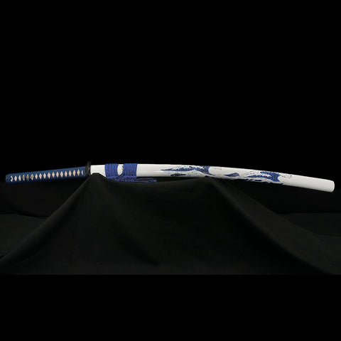 Hand Forged Japanese Samurai Katana Sword 1095 High Carbon Steel Hand-Drawn Wave Saya-COOLKATANA-SL-1404-U