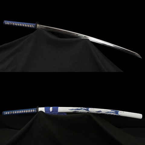 Hand Forged Japanese Samurai Katana Sword 1095 High Carbon Steel Hand-Drawn Wave Saya-COOLKATANA-SL-1404-U
