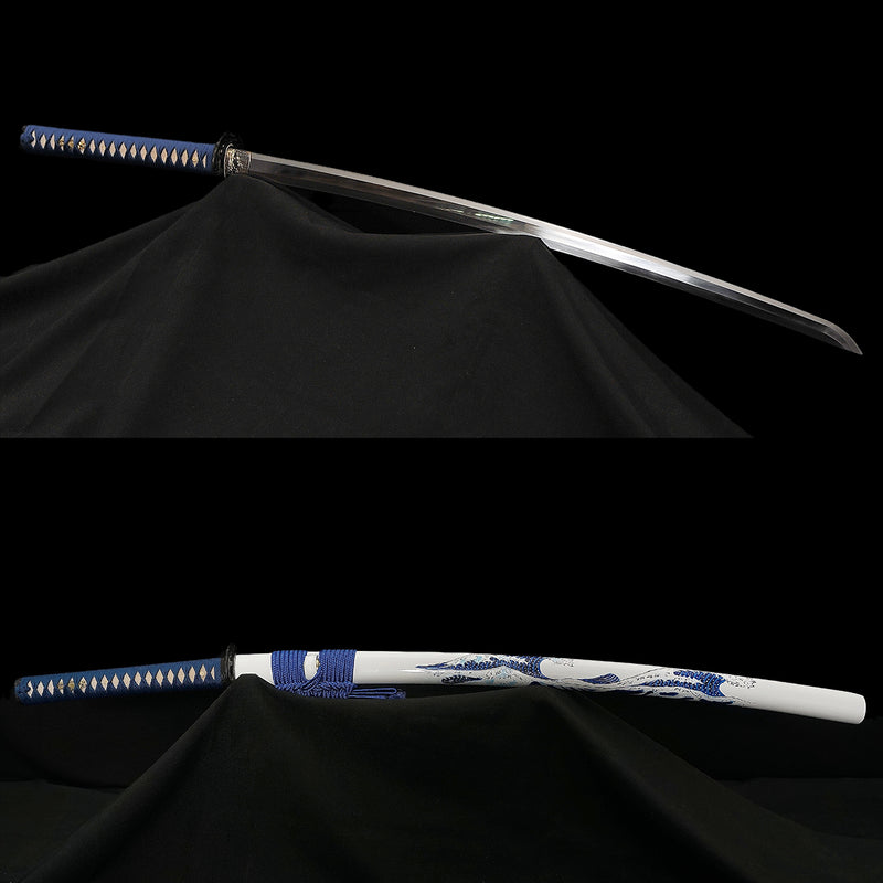 Handgeschmiedetes japanisches Samurai-Katana-Schwert 1095 Hartstahl Handgezeichnete Wellen-Saya - COOLKATANA 