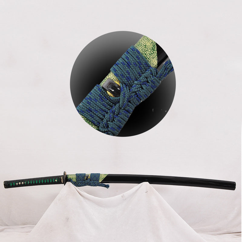 Hand Forged Japanese Samurai Katana Sword 1095 Steel O-Kissaki Clay Tempered Rayskin Saya Bamboo Tsub 