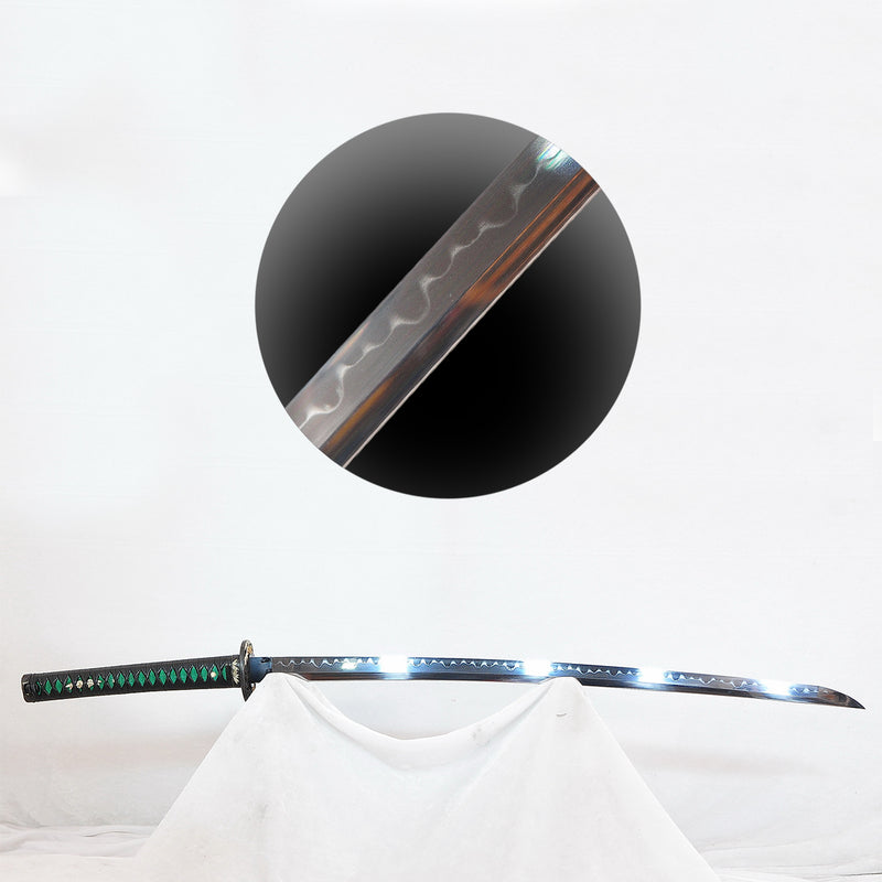 Hand Forged Japanese Samurai Katana Sword 1095 Steel O-Kissaki Clay Tempered Rayskin Saya Bamboo Tsub 